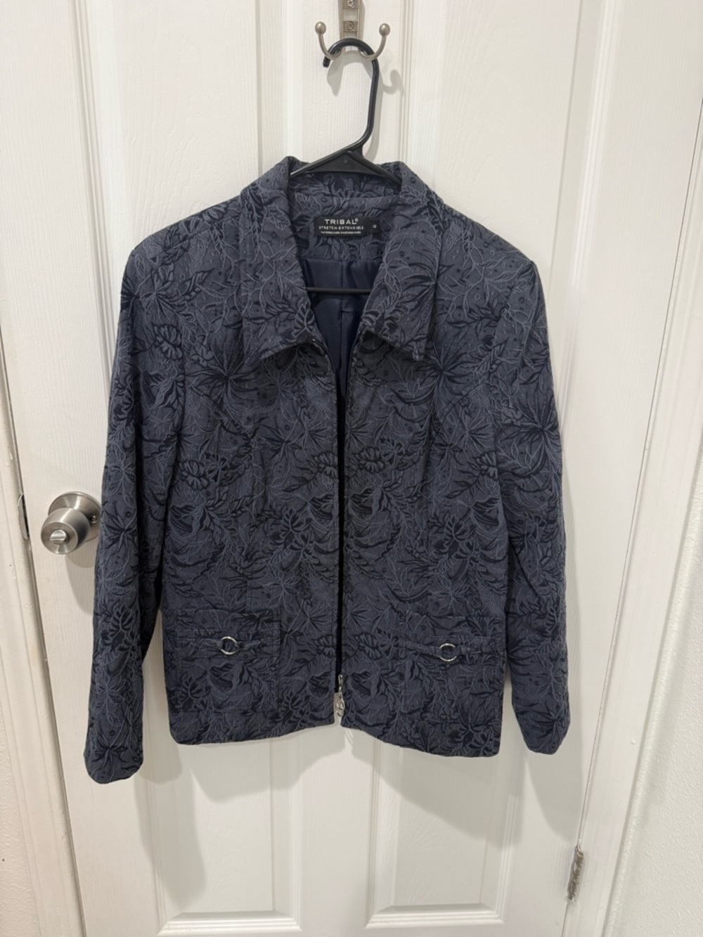 Tribal Navy Floral Jacquard Zip Jacket